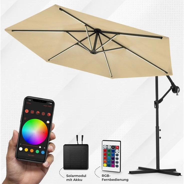 Swing&Harmonie Sonnenschirm mit RGB Beleuchtung LED Ampelschirm Garten Schirm, 300 / 350 cm inkl. Fernbedienung, APP Steuerung – Bild 5