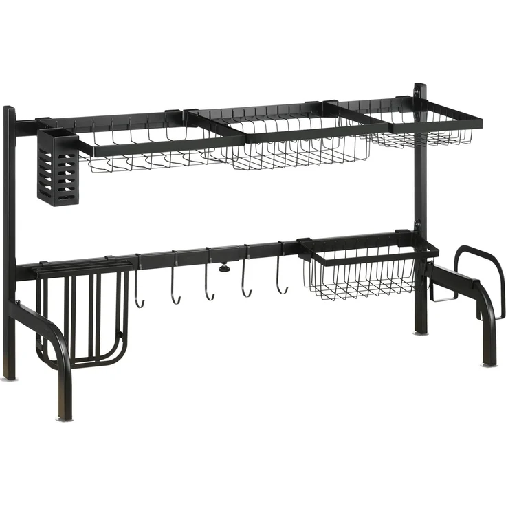 JARDJ Abtropfgestell, längenverstellbar 51-93 cm, viele Elemente, flexible Anordnung, 93 x 30 x 52cm, schwarz – Bild 1