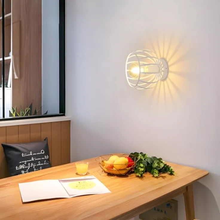 Comely Deckenleuchte Vintage, Industrial Deckenlampe Metall in Käfigform, Retro Kronleuchter E27 für Schlafzimmer, Wohnzimmer, Eingang, Flur (Weiß) – Bild 9