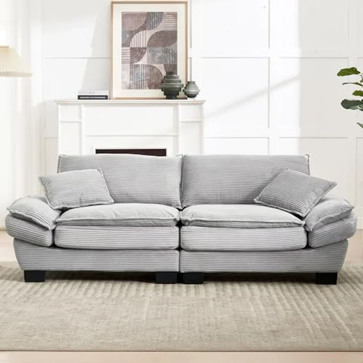 Ball & Cast Couch mit Schlaffunktion, Samt Sofa 2 Sitzer mit Kissen für das Wohnzimmer Wohnung Schlafzimmer, 224 x 81 x 81 (BxHxT), Hellgrau – Bild 3