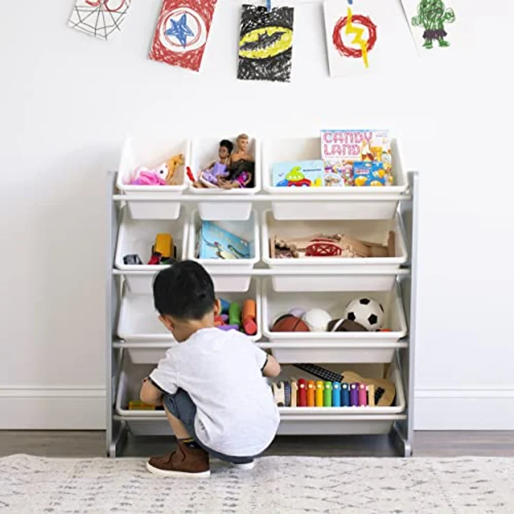 Humble Crew schickes Kinderregal in Grau/Weiß! 12 Boxen für Spielzeug, ideal für Kinderzimmer. Jetzt Ordnung mit modernem Design schaffen – Bild 5