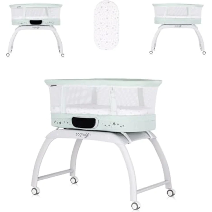 Chipolino Beistellbett Sogno 2 in 1, elektrisches Babybett mit Spieltisch, Fernbedienung, LED-Touchscreen und Schaukelfunktion, grau – Bild 1