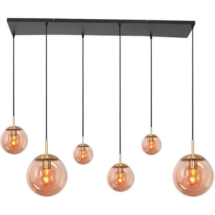 XXXL Pendelleuchte Bollique, Schwarz, Messing, Metall und Glas, LED-Leuchtmittel austauschbar, 25x160x120 cm