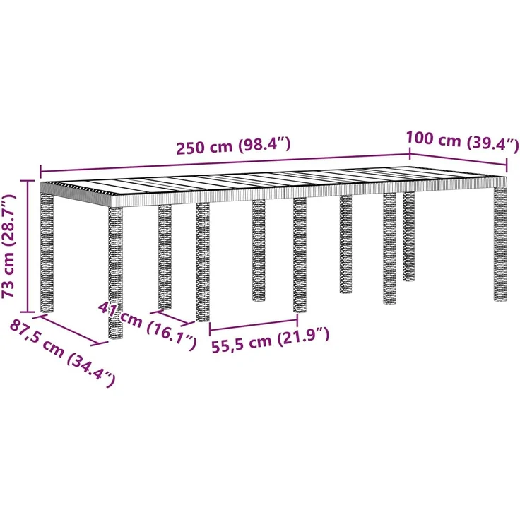vidaXL Gartentisch Anthrazit 250 x 100 x 73 cm Poly-Rattan 3378516 – Bild 3