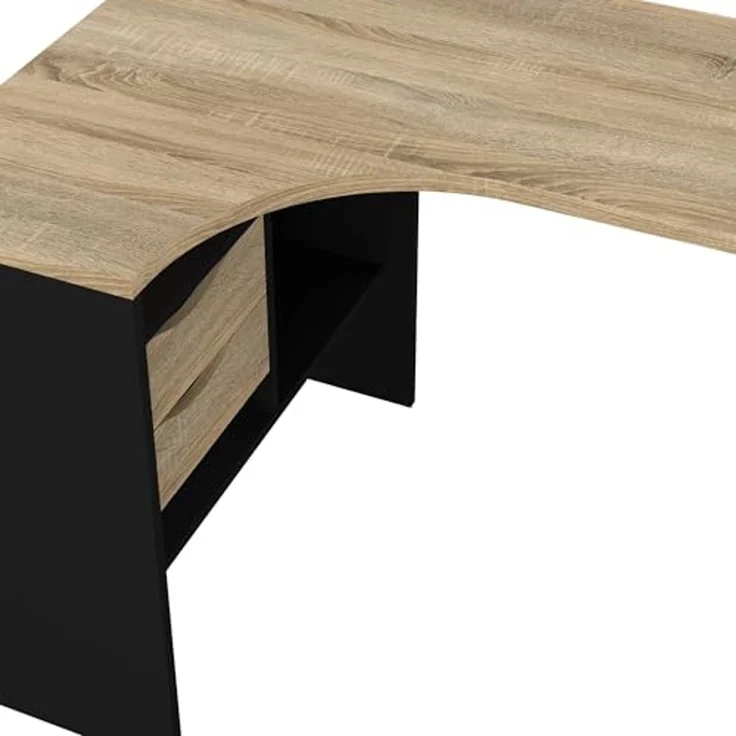 Dmora - Schreibtisch Patience, Mehrzweckschreibtisch, Bürotisch für PC, Eckschreibtisch, 145x81 h77 cm, Schwarz und Eiche – Bild 7