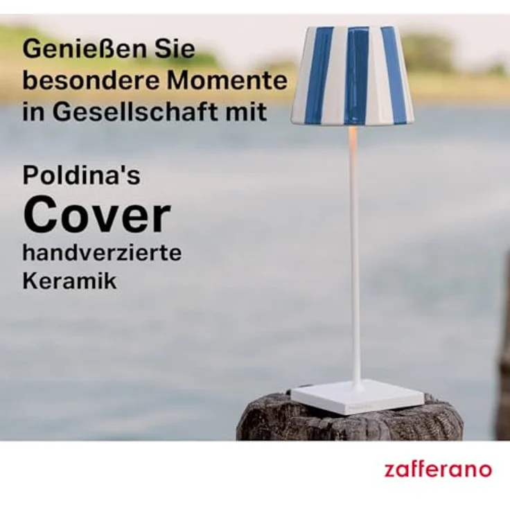 Zafferano, Poldina Cover, Handverzierte Keramik Tischlampenabdeckung, Abdeckung kompatibel mit Poldina Lampen, Hergestellt in Italien, Ø13x10 cm, Farbe Weiß - Blaue Capri-Streifen – Bild 7