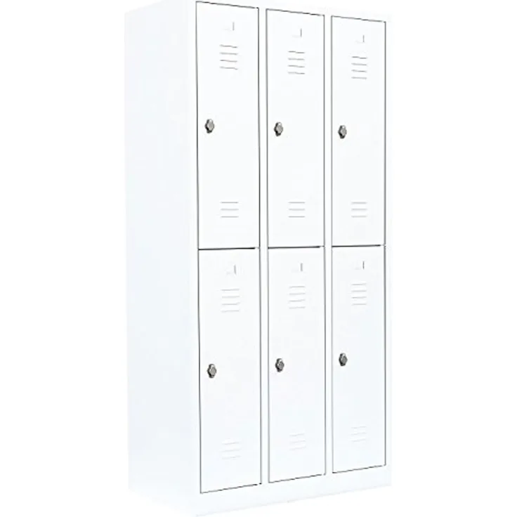 Spind Garderobenschrank Fächerschrank Schließfachschrank 1800 x 885 x 500 mm Weiß 6 Fächer Abteilbreite ca. 300 mm 520237