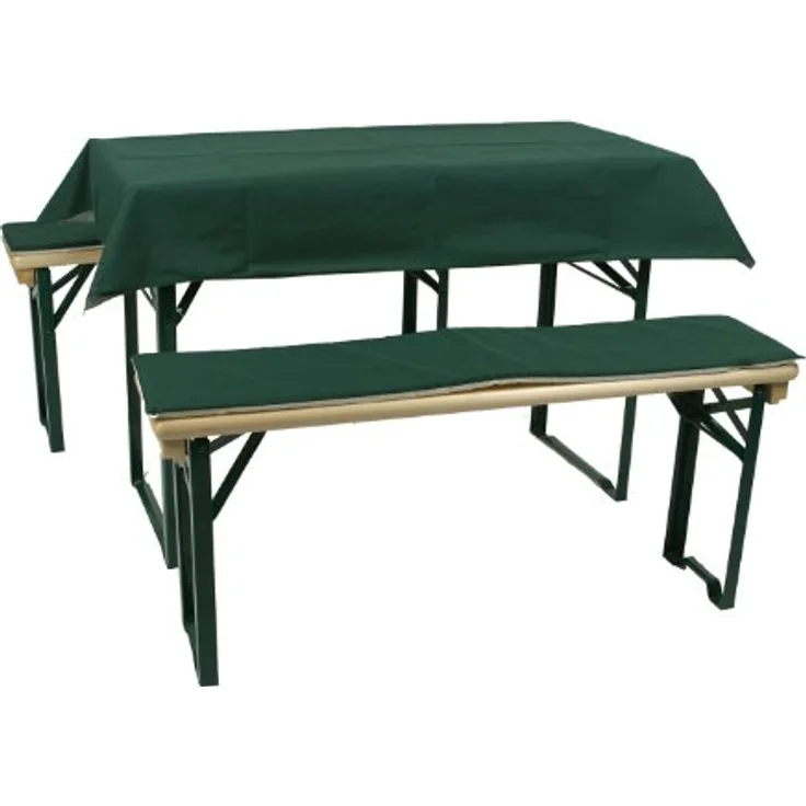 GO-DE Bierzeltgarnitur-Auflagenset kurz grün, 3-teilig mit hochwertiger Schaumfüllung, OEKO-TEX® Standard 100