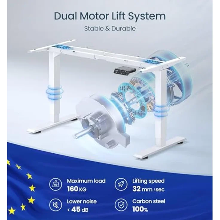 MAIDeSITe höhenverstellbarer elektrisher Schreibtisch mit 2 starken Motoren, höhenverstellbares tischgestell 2 teiligen Beinen sowie auch 4 Memory-Steuerung und Kollisionschutz Funktion(Weiß) – Bild 6