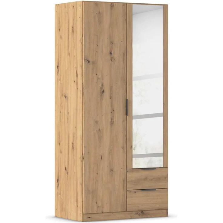 Rauch Möbel Lagoa, Kleiderschrank, Garderobe für Schlafzimmer, Kinderzimmer, Jugendzimmer 2-türig mit Spiegel, 2 Schubladen, mit Zubehör Premium, Farbe Eiche Artisan, Holz, Breite 91 – Bild 1