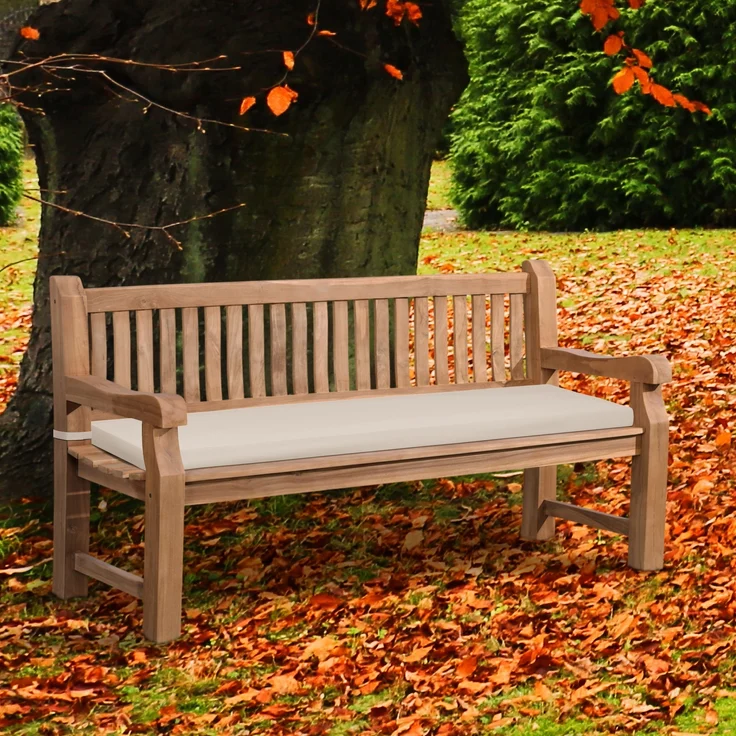 Gartenbank Teakbank DABEL - Holz Creme 180x61x93 cm | Holzbank 180 Cm Mit Sitzkissen Gartenbank Sitzbank Mit Lehne Wetterfest Bank Garten Terrasse – Bild 2