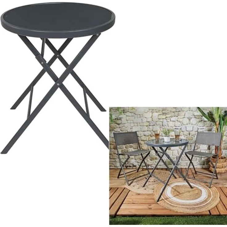 HOME DECO FACTORY, HDO0301, Tisch Modell Elba Grey, Gartenmöbeltisch, Möbel, Gartenmöbel, Tisch für den Außenbereich, 60 x 71 x 60 cm, zum Zusammenbauen, Grau – Bild 6