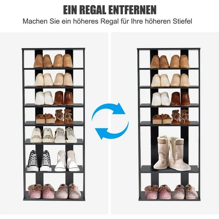 COSTWAY 7-St?ckiges Schuhregal, Moderne Schuhablage mit unterschiedlichen Regalh?hen & Stabiler quadratischer Basis, Platzsparender Schuhst?nder aus Holz für Eingang Flur Wohnzimmer – Bild 2