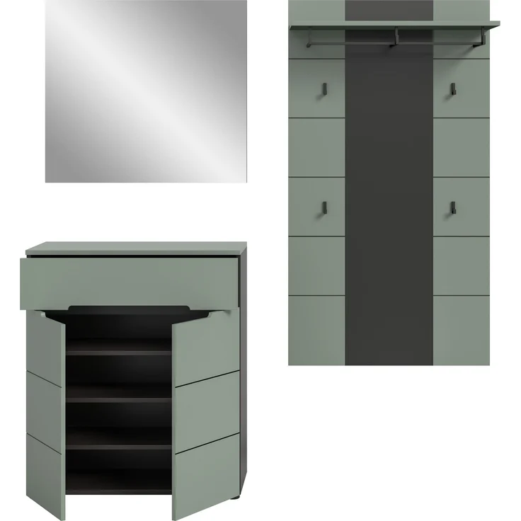 Garderoben-Set >Canu< in Basalt Grau / Smoke Green - 175x190x37cm (BxHxT) – Bild 4