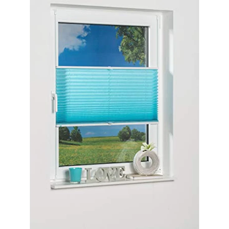 Khome Klemmfix-Plissee 100 x 210 cm, Lichtschutz in Iceblau mit moderner Crushed Optik, stufenlos verstellbar, einfache Montage ohne Bohren – Bild 1