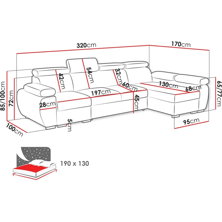 Ecksofa Boston LCP mit 2 Bettkästen und Schlaffunktion (Farbe: Flow 06, Seite: Rechts 1P(65)+2R+LCP) – Bild 5