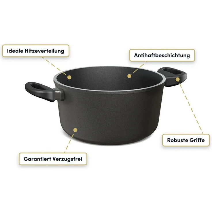 Hoffmann Germany Kochtopf Aluguss Antihaft Induktion Ø 20 cm mit Glasdeckel – Made in Germany, Aluguss (Set, 2-tlg, 1x Kochtopf Ø 20 cm + 1x Glasdeckel), Antihaft, backofenfest bis 240°C, Induktion – Bild 2