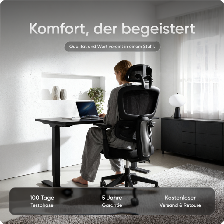 DESKSPACE Move - Premium Ergonomischer Bürostuhl, Höhenverstellbare Rückenlehne - Schwarz – Bild 2