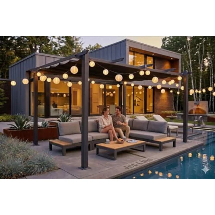 Jet-Line Pavillon Luxor Pergola 4 x 3 m, Aluminium mit stabilen 10x10 cm Stützen, stufenlos einstellbarer Sonnenschutz, UV-Schutz, Anthrazit – Bild 5