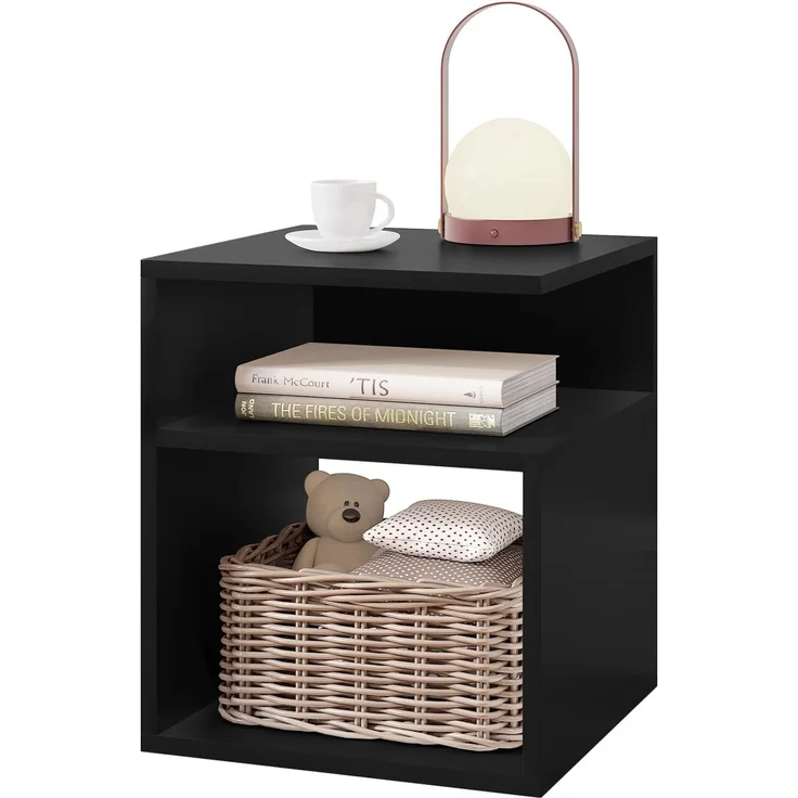 EUGAD Nachttisch Schwarz, Beistelltisch mit 2 offene Fächer, 35 x 41,5 x 35 cm, Nachtkommode Nachtschrank für Boxspringbett, Platzsparender Nachttisch für Wohnzimmer Schlafzimmer, 0006CTG