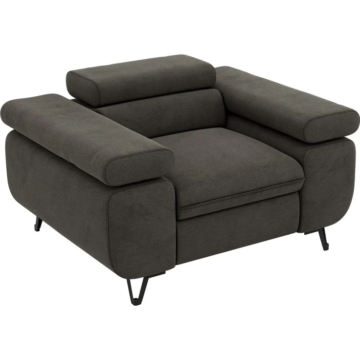 Einzelsessel, Polstersessel PETER mit verstellbaren Armlehnen und Kopfstütze, 1-Sitzer Sofa, Ohrensessel, Wellenfeder - Dunkelgrau Velvet – Bild 6