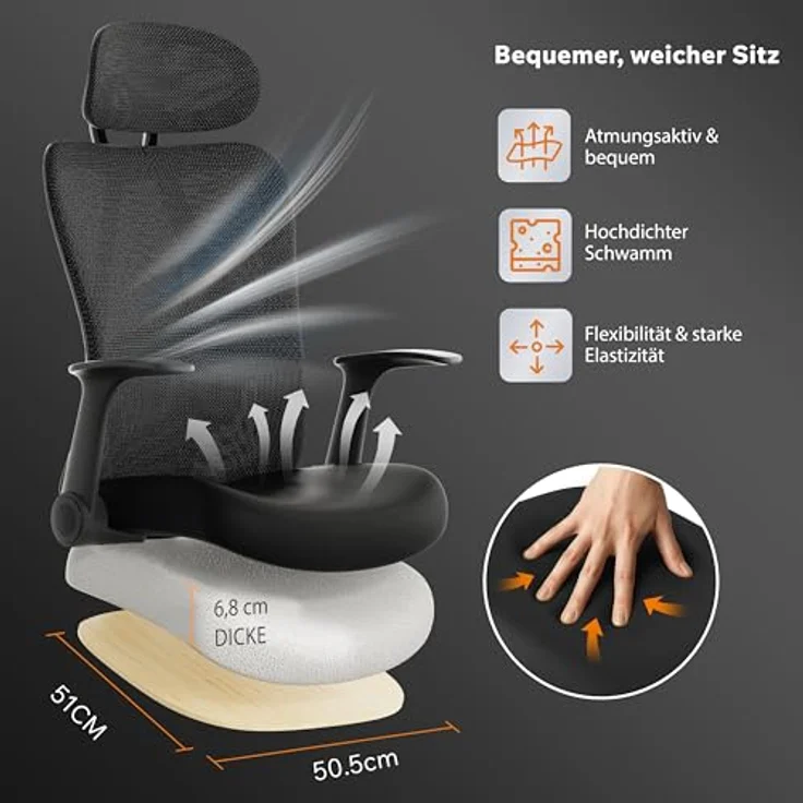 SENSE7 Gaming Stuhl Bürostuhl Ergonomisch Schreibtischstuhl Office Chair Chefsessel Drehstuhl Schreibtischsessel Verstellbar für Home Office Gamer bis 150kg Computerstuhl Bürosessel - Noxo Schwarz – Bild 5