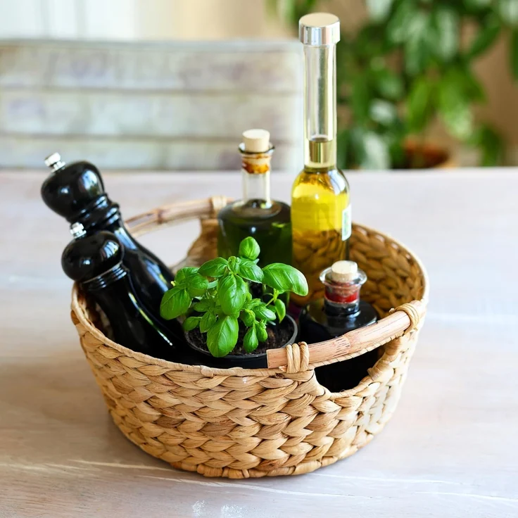 HMF Aufbewahrungskorb Präsentkorb, runder Aufbewahrungskorb mit Holzgriffen, geflochten aus, natürlicher Wasserhyazinthe, 30 x 12 cm – Bild 9