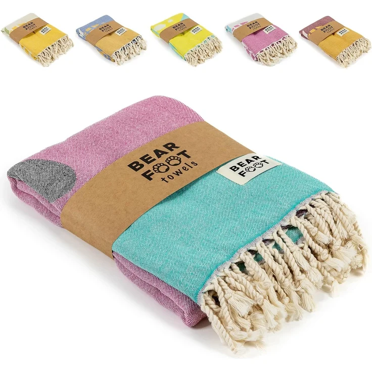 BEARFOOT Handtuch Strandtuch Handtuch Saunatuch Badetuch Hamamtuch, 180x90 cm, Baumwolle – Bild 2