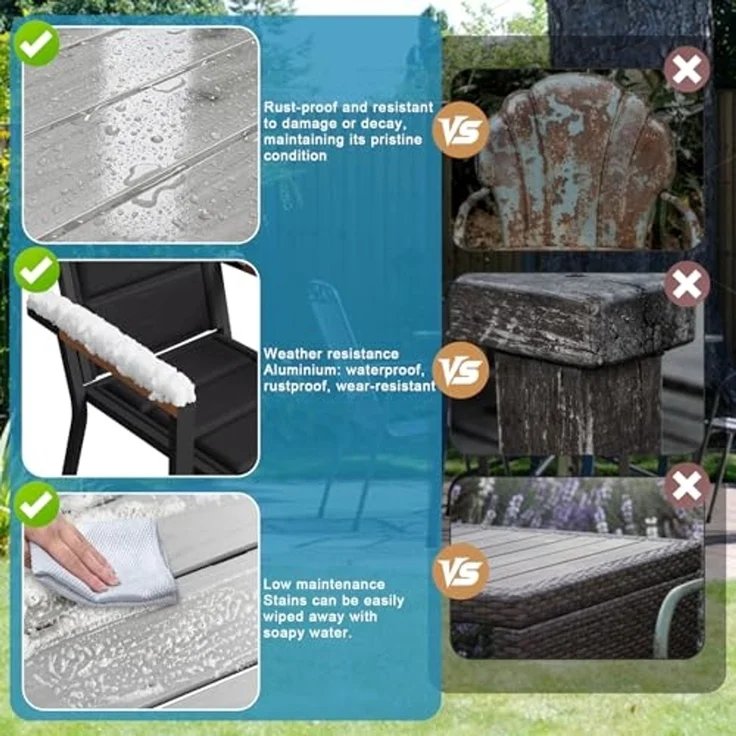 JUMMICO Gartenmöbel Set Terrassen Set Aluminium Gestell mit Holzoptik PS Tischplatte Komfortabler Hochlehner Einfach Montiert,6 Personen Set – Bild 4