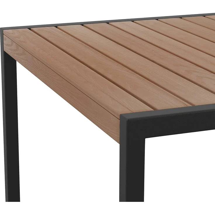 Flash Furniture Lark Outdoor Esstisch aus Stahl mit Schirmloch – Poly-Lattenrost aus Teakholz – handelsüblicher Tisch, schwarzer Rahmen, 30x48 cm, Tisch für bis zu 4 Erwachsene – Bild 5