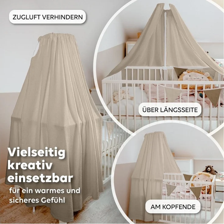 lilimaus Betthimmel Handgefertigter Musselin Betthimmel aus 100% Baumwolle für Babybett, Stoffhimmel für Babybett-Deko im Kinderzimmer und Spielzimmer – Bild 2