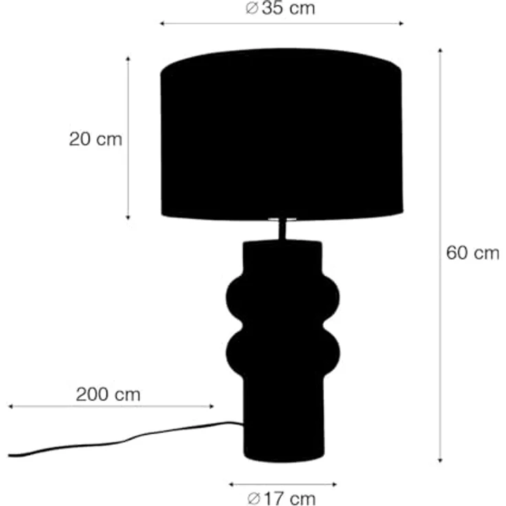 QAZQA Alisia Design Tischleuchte, Schwarz mit hellgrauem Stoffschirm, 35 cm, dimmbar, E27 Fassung, Keramik, geeignet für Wohnzimmer und Schlafzimmer – Bild 5