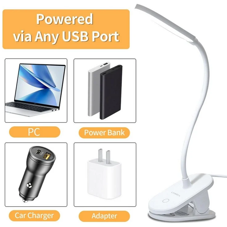 LQWELL LED Leselampe Klemmlampe Leselampe Bett, Dimmbare Klemmleuchte, LED fest integriert, 3 Helligkeitsstufen & 360° Flexible Klemme Schreibtischlampe, mit Touch-Funktion für Heimbüro – Bild 4