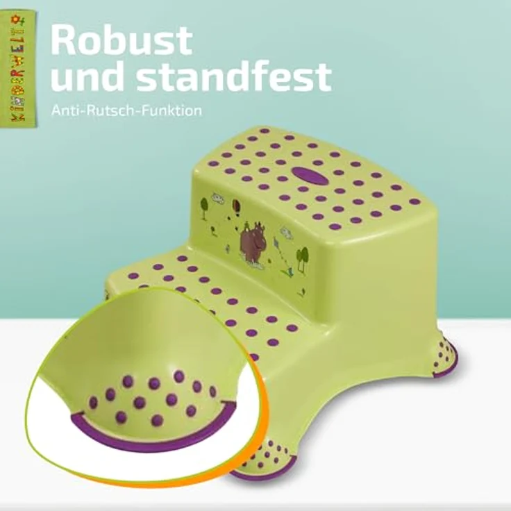 KiNDERWELT Tritthocker Premium zweistufiger Tritthocker Hippo grün stabiler Hocker – Bild 4