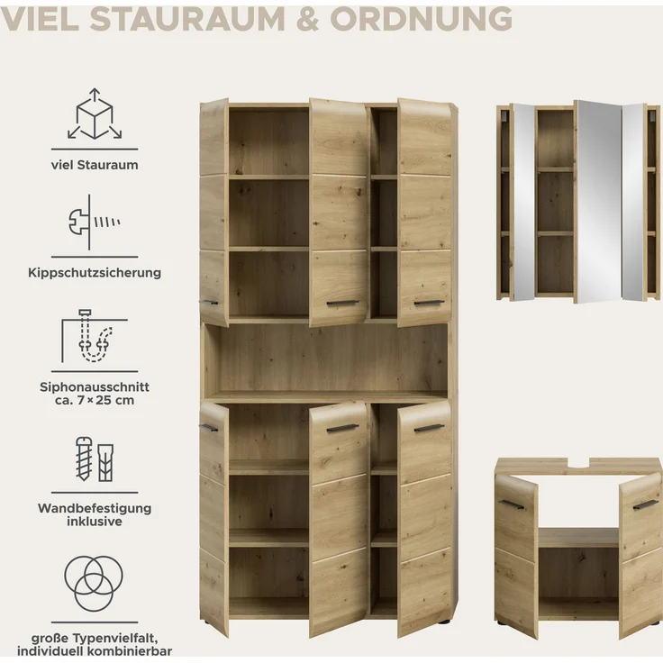 Badkombination (B/H/T: 165x185x46 cm) in Artisan Oak Nachbildung und Artisan Oak Nachbildung – Bild 9