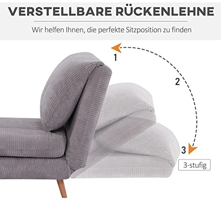 HOMCOM Sessel 2-IN-1 Schlafsessel Gästebett, verstellbare Kopfstütze Cord-Optik (Set, 1-St, 1 x Schlafsofa), mehrfach verstellbar – Bild 6