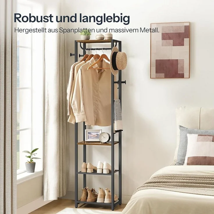 Hoobro Garderobenständer Garderobe mit Schuhregalen, Aufbewahrungsregal mit 3 Regalen, (Einzelartikel / 1-teilig, 1 Garderobenständer mit 3 Ablagen) – Bild 3