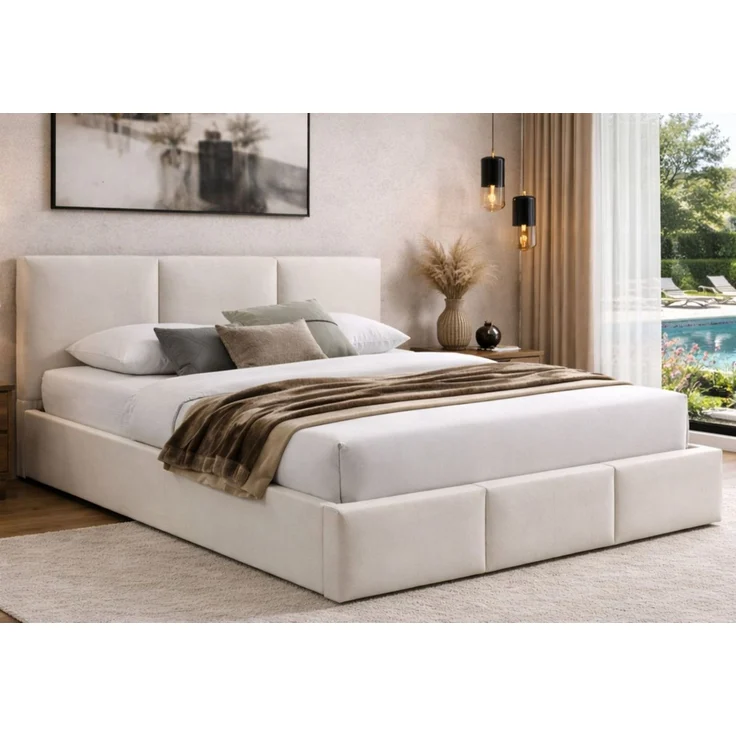Home Collective Polsterbett Bett 140x200/160x200 Doppelbett Bettgestell mit Lattenrost & Stauraum, mit Stauraum mit Bettkasten 160x200 cm in beige samt – Bild 5