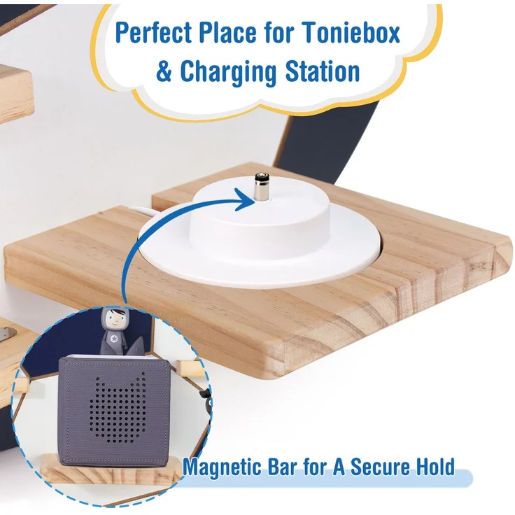 Todeco Tonie-Regal für Toniebox Hörfiguren, Magnetische Aufbewahrung für 20-25 Tonie, Wandregal Kinderregal für Mädchen & Jungen, Fußball – Bild 6