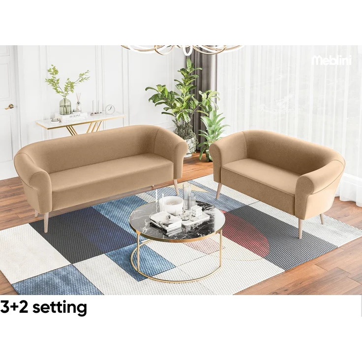 MEBLINI Mini Sofa Set 3-2-1 für Wohnzimmer - Mini Lounge für sechs Personen - Küchensofa - Sofa Klein - Sitzgarnitur - Polstergarnitur - Sofagarnituren - EMILIA - 3+2+1 - Beige Samt – Bild 5