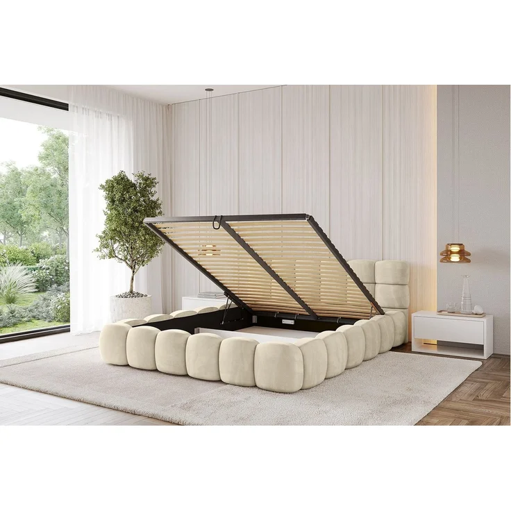 ALTDECOR Polsterbett LEYA-v1 (Polsterbett mit Bettkasten und Lattenrost, Boxbett ohne Matratze), Doppelbett mit Stauraum, Bett mit Kopfteil – Bild 3