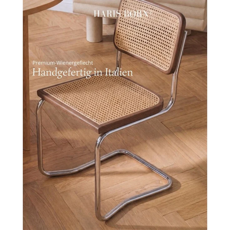 Haris Børn Freischwinger Wiener Geflecht - Handgefertigt in Italien - Premium Schwingstuhl (Set, 4 St), Hochwertige Freischwinger Stühle - Rattanstühle fürs Esszimmer – Bild 4
