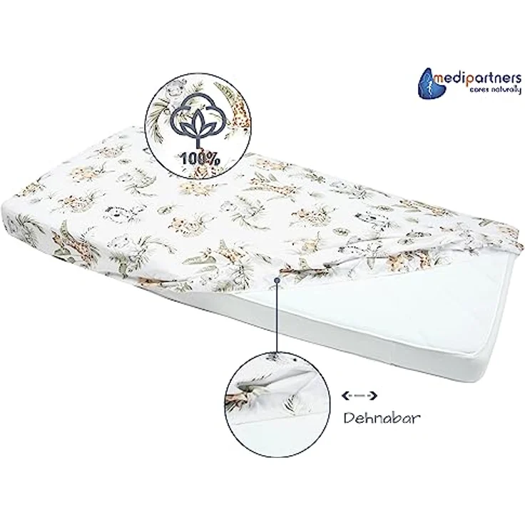 Medi Partners Spannbettlaken Spannbetttuch 60x120 cm 100% Baumwolle Baby Bettwäsche Babymatratze Schlafsack Kinderbett Babybett (Safari) – Bild 6