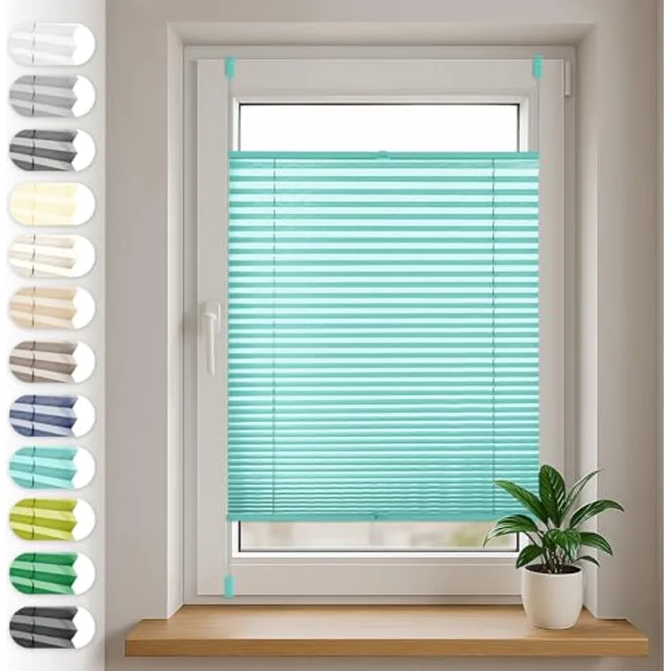 Sonello Plissee Klemmfix ohne Bohren 55cm x 100cm Türkis Faltrollo Plisseerollo Jalousie für Tür & Fenster Blickdicht Sichtschutz Sonnenschutz Fertifplissee Rollo