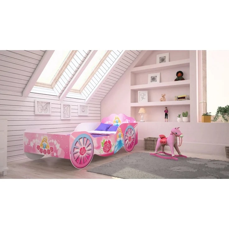 Kids Collective Kinderbett Kutsche Mädchenbett, 80x160 mit Rausfallschutz, und Matratze, Prinzessin Kinder Spielbett 160x80 – Bild 3