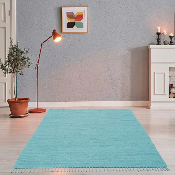 THEKO Teppich Happy Cotton Fleckerl, handgewebt, rechteckig, Höhe: 5 mm, Flachgewebe, reine Baumwolle, meliert, mit Fransen, auch als Läufer – Bild 1