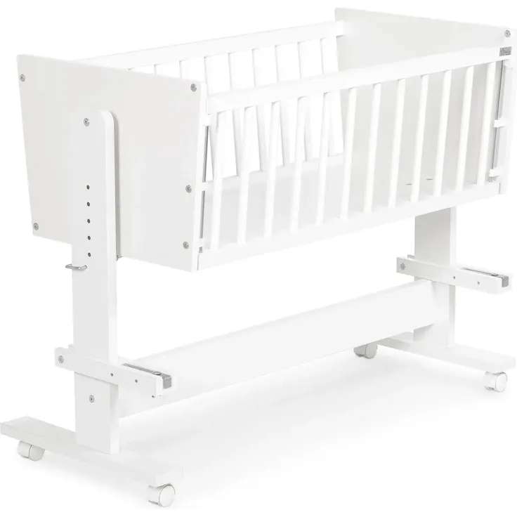 Sleepyshop24 Klups ZOYA 5in1 Beistellbett & Wiege | Babybett auf Rollen | Kiefernholz Weiß | Multifunktional: Beistellbett, Wiege, Kinderbett, Sofa, Spielzeugtruhe