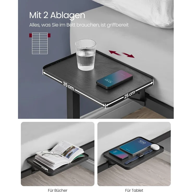 Vasagle Doppelbettgestell, Bettrahmen, Bettgestell aus Metall, mit Aufbewahrungsregalen, Gästebett, passend für 140x200 cm Matratze, einfache Montage, klassikschwarz RMBDE094B01 – Bild 4