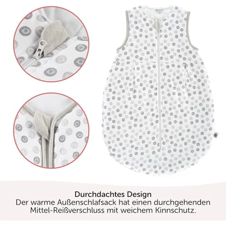Coconette 2-tlg. Schlafsack-Set Circle Weiß Grau, 2in1 Babyschlafsack mit langärmeligen Innensack und gefüttertem Außensack, Gr. 50/56 – Bild 5