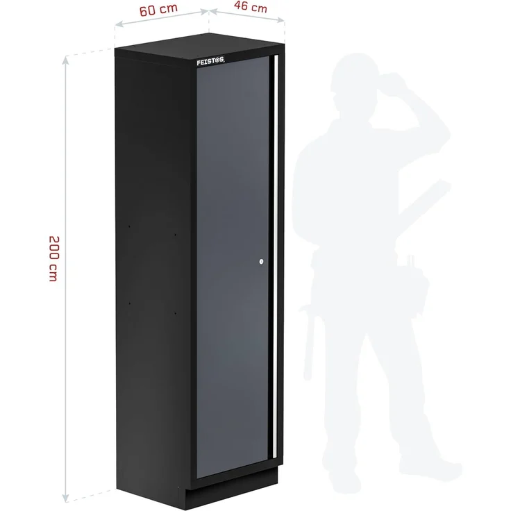FEISTOS Werkstatteinrichtung | Flügeltür Hochschrank Apollo Solo 1 | Grau/Schwarz | 46x60x200 cm – Bild 2
